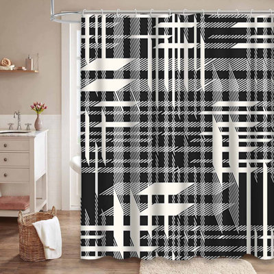 Rideau de douche abstrait abstrait géométrique noir et blanc avec 12 crochets