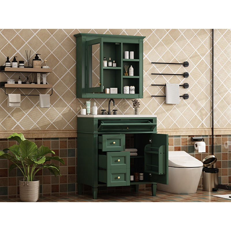 Ensemble de meuble-lavabo moderne 30 "avec lavabo et armoire à miroir, Vert, Doré