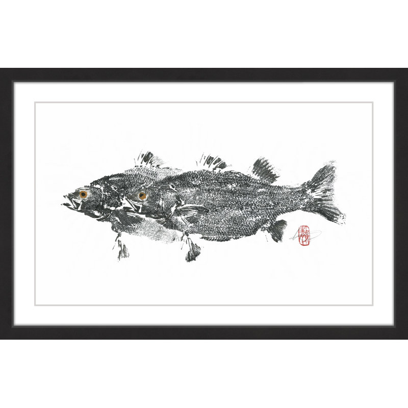 Black and White Framed Canvas Print of Fish, 20" x 30"