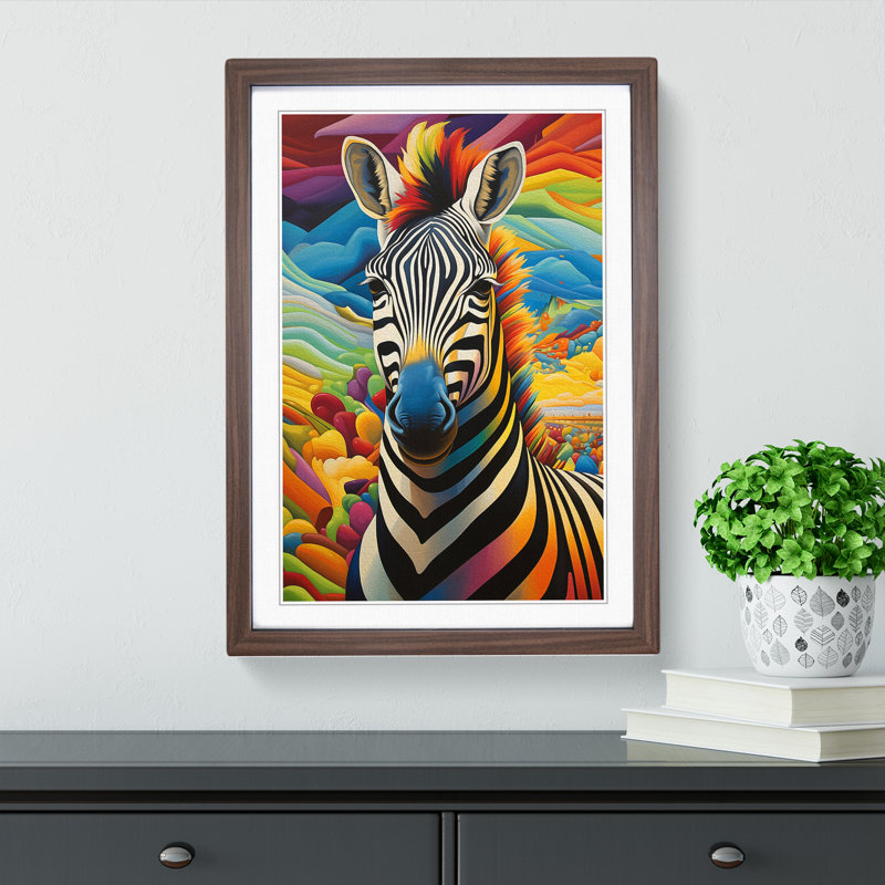 XYZ-FRM-V1223-1738 Zebra Modern - Single Picture Frame Print on Wood, Walnut , 46cm H x 34cm W x 2cm D