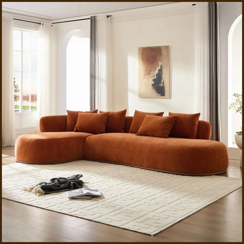 Canapé modulaire moderne en L de L 134,6 po avec 6 coussins, orange - Base en polyuréthane résistante aux égratignures pour le salon