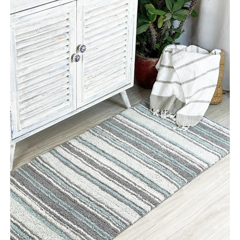 Tapis pour salle de bain Lermitage, L 24 po x L 60 po, Menthe / gris / blanc