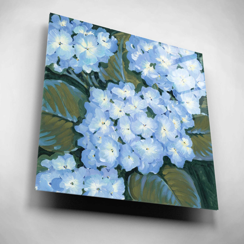 «Blue Hydrangeas I» par Tim O'Toole, art mural en verre acrylique, H 12 po x l 12 po x P 0,13 po