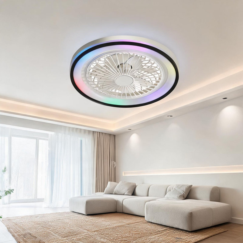 Ventilateur de plafond fermé à DEL 19 pouces à intensité variable avec télécommande encastrée 6 vitesses pour fête de chambre à coucher