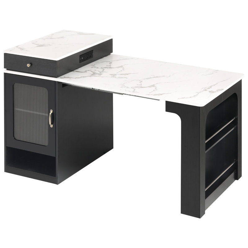 59.5" Kitchen Island With Extendable Dining Table, Black