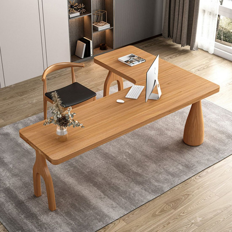 Bureau en bois massif en L Burlywood, H 29,53 po x l 62,99 po x P 47,24 po, Retour à gauche
