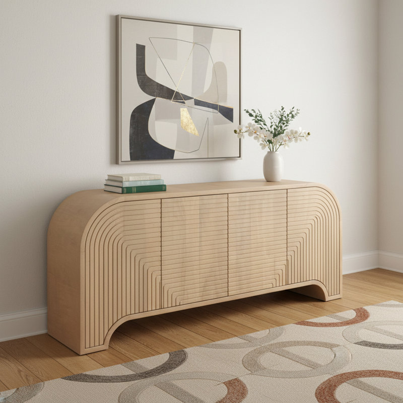 72" Brown Solid Wood Sideboard Soft Close with Four Doors