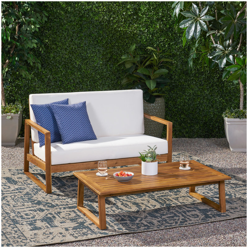 BELGIAN LOVESEAT & COFFEE TABLE, White, Teak