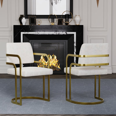 Dining Arm Chairs, Linen Chair With Curved Brushed Gold Back