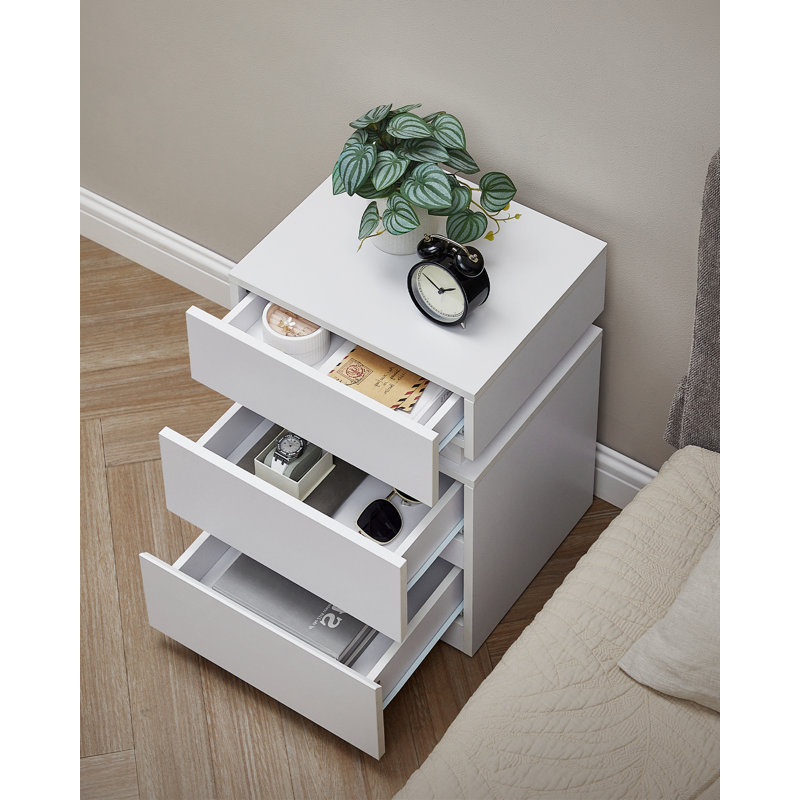 Casein 40cm W Manufactured Wood Bedside Table, Cloud White