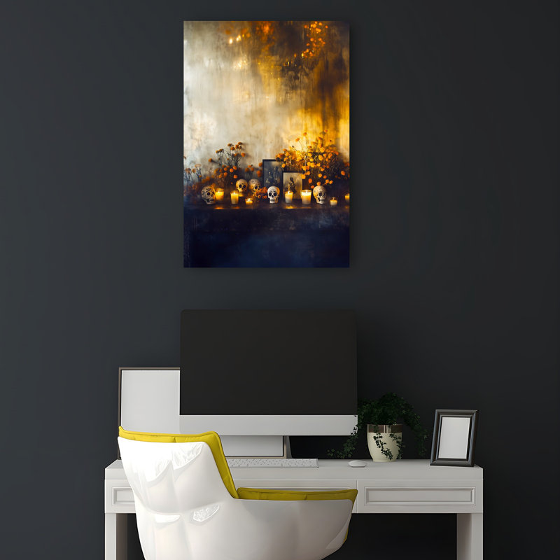 Day Of The Dead Ofrenda Vibrant Contemporary Marigold Autumn City Wall Art Print 1 Piece Wrapped Canvas Wall Art
