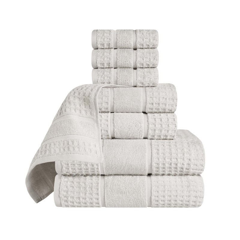 Ensemble de serviettes en coton gaufré Hisela Zero Twist, Pierre, Ensemble de serviettes 8 pièces