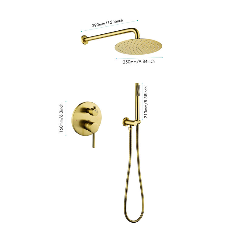 Thermostatic Complete Shower System with Rough in-Valve, Gold
