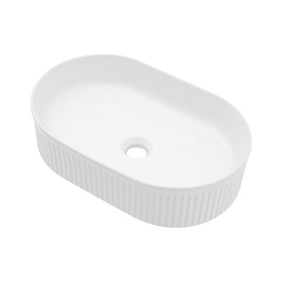 19" L x 12" W Bathroom Vessel Sink White Ceramic Bathroom Sink Oval Above Counter Bathroom Vanity Sink
