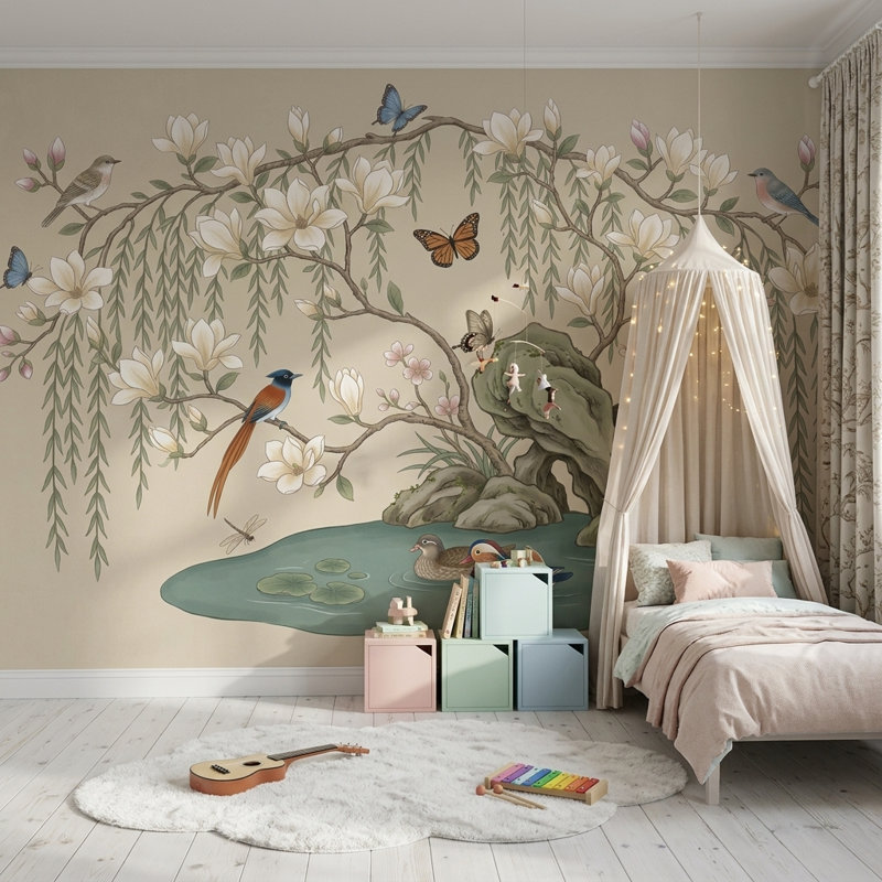 Adhésif mural Magnolia Blossoms, 160 po x 108 po, Peler et coller