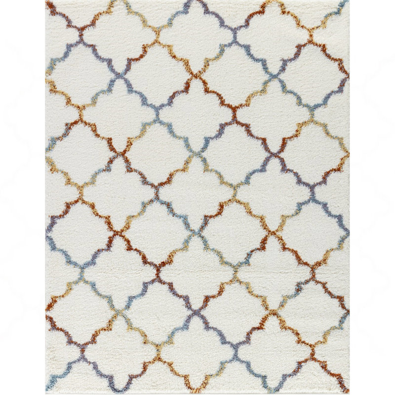 Ivory Shaggy Area Rug, Rectangle 5'3" x 7'