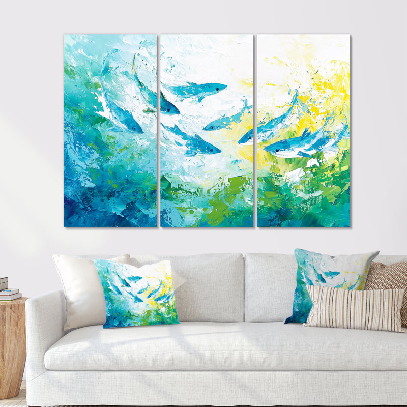 Abstrait requins nageant - ensemble de reproduction d'art mural requin, H 28 po x l 36 po, Toile tendue, Ne s’applique pas