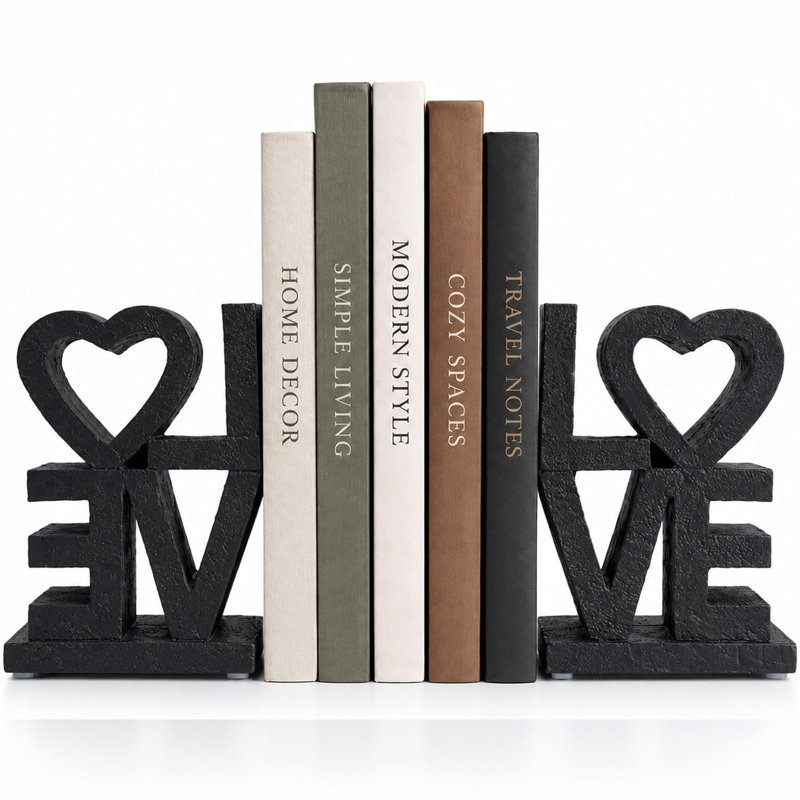 Ensemble de 2 serre-livres décoratifs empilés en résine noire