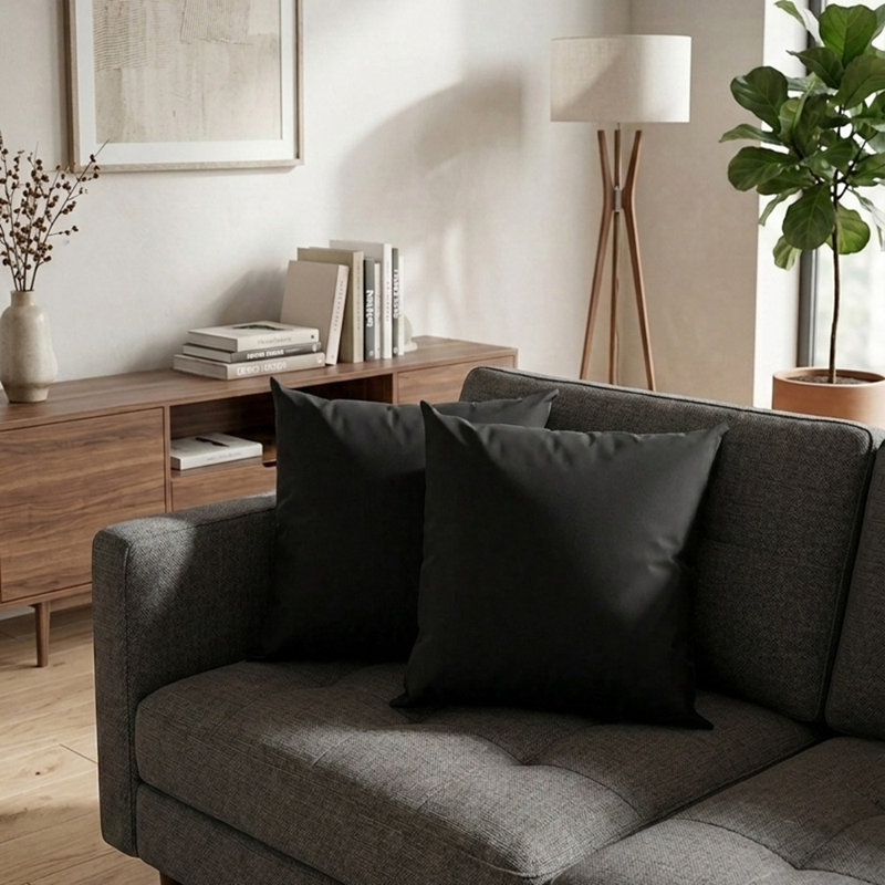 Housses de coussin décoratives faites à la main de 16 po x 16 po, Noir