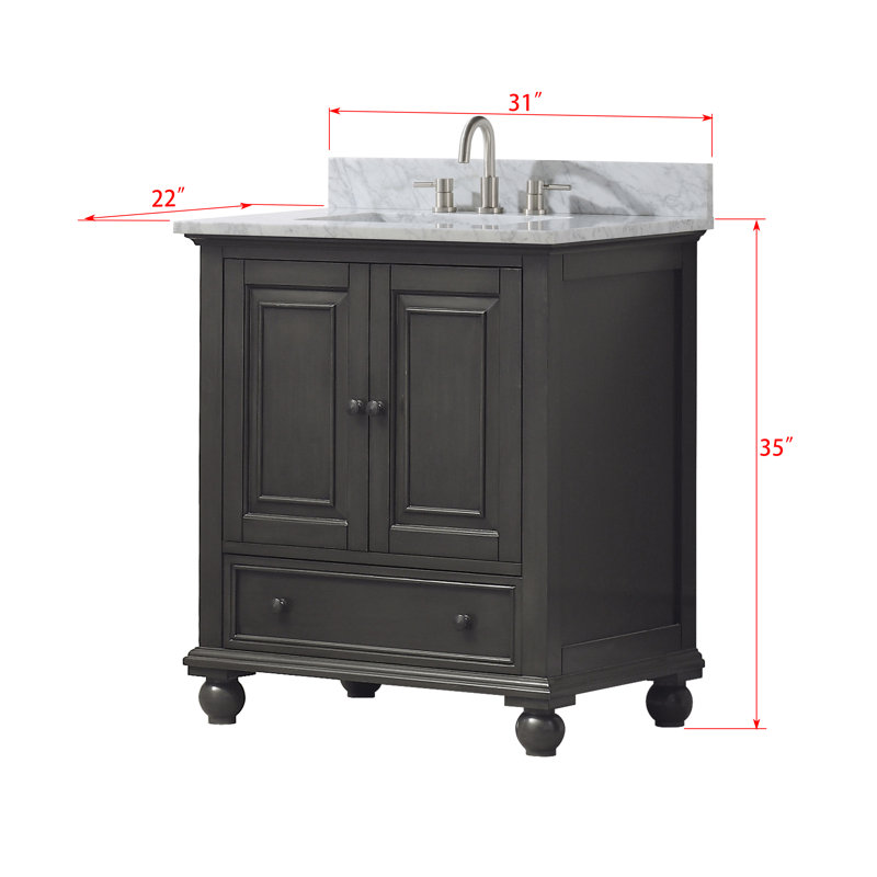 Thompson 31" Single Modern Bathroom Vanity Set, Carrera White, Charcoal Glaze