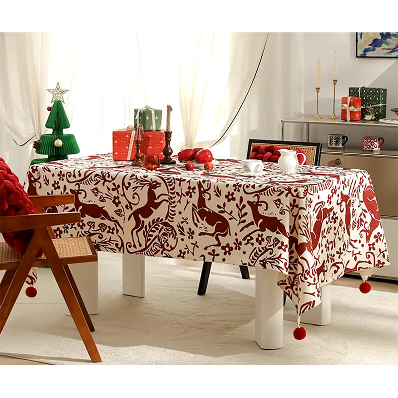 Nappe Red Deer and Floral Christmas, L 87 po x l 56 po