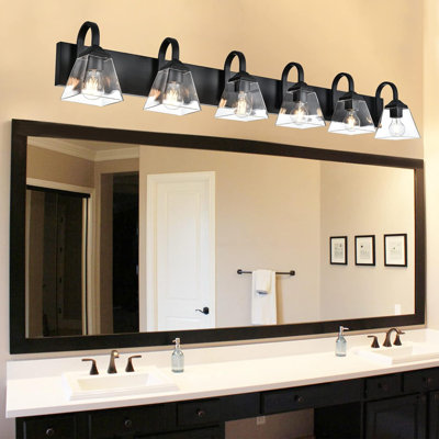Applique murale pour meuble-lavabo 6 lumières avec abat-jour en verre transparent, luminaire de salle de bain à intensité variable pour table de meuble-lavabo, salon et plus