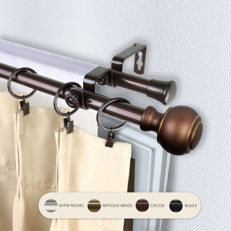 Tringle à rideaux double Jaylin, Cacao, 66" – 120"