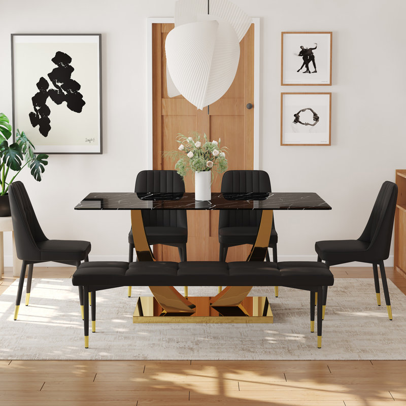 Ensemble de tables de salle à manger luxueuses et modernes, en verre et en métal doré, parfait pour la salle à manger