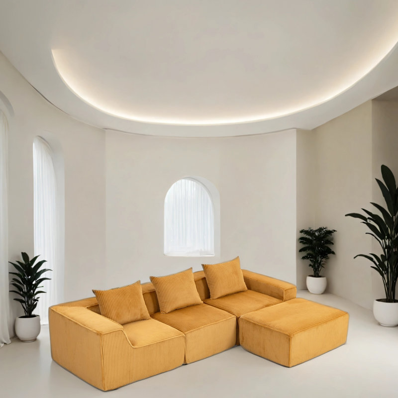 Canapé modulaire en velours avec repose-pieds, Orange