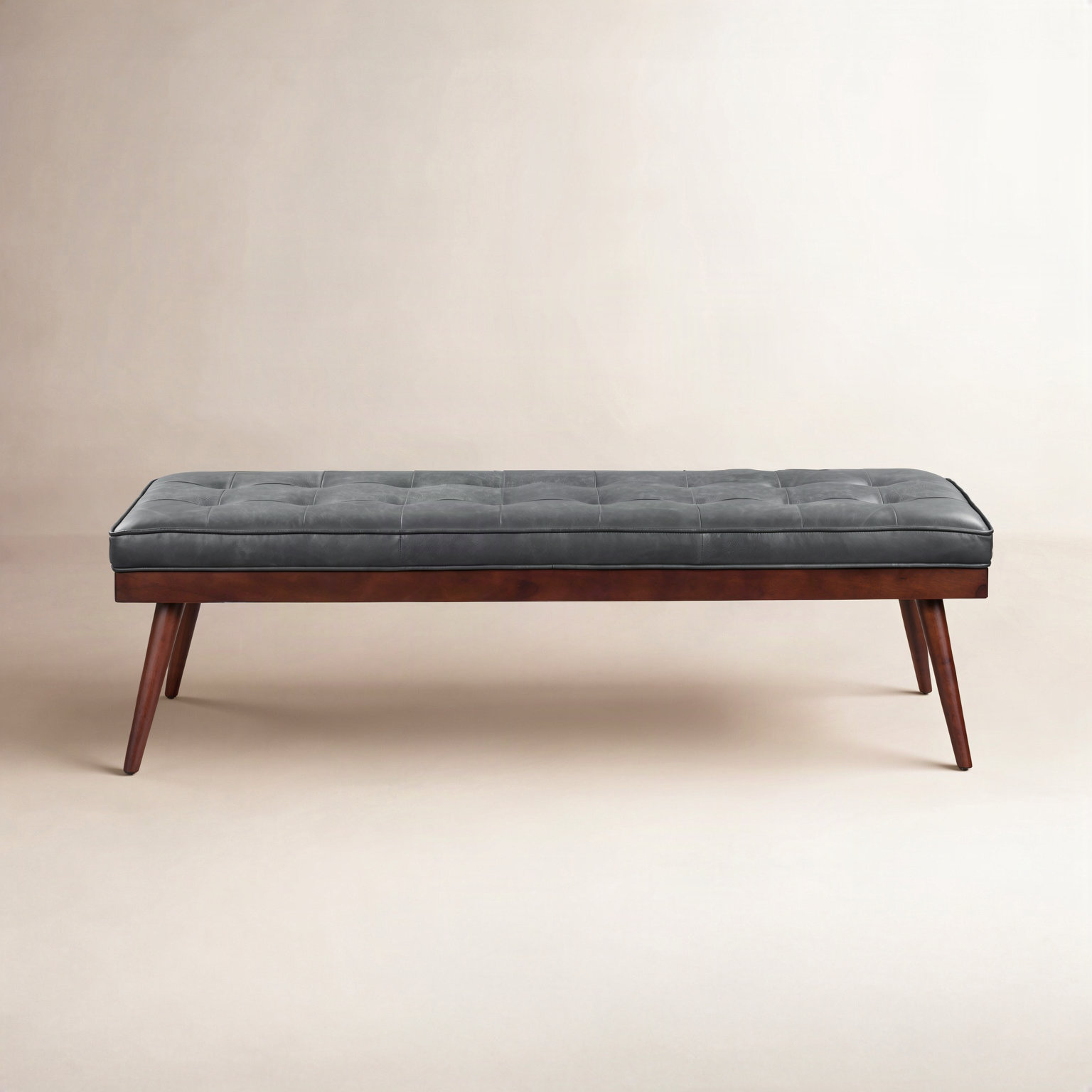 Luca 55" Genuine Leather Entryway Bench, Slate Gray