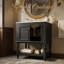 Meuble-lavabo de luxe moderne de 24 po de style palais rétro avec lavabo en céramique, tablette ouverte et rangement fermé, sculptures simplifiées-1409169635