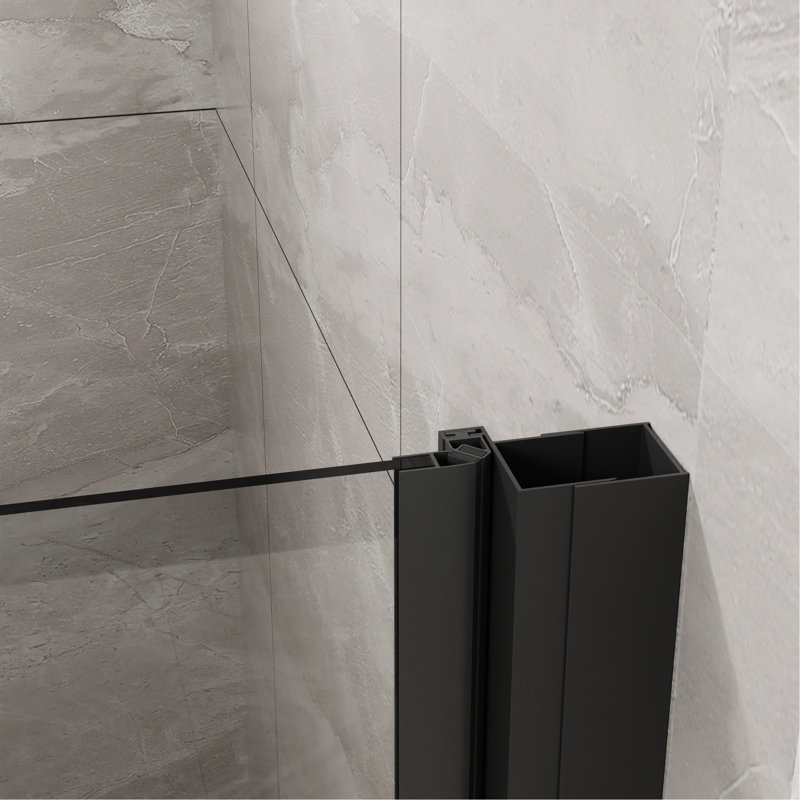 Porte de douche pivotante 34 po x 72 po, porte de douche en verre trempé épais de 1/4 po, conception semi-sans cadre, Noir