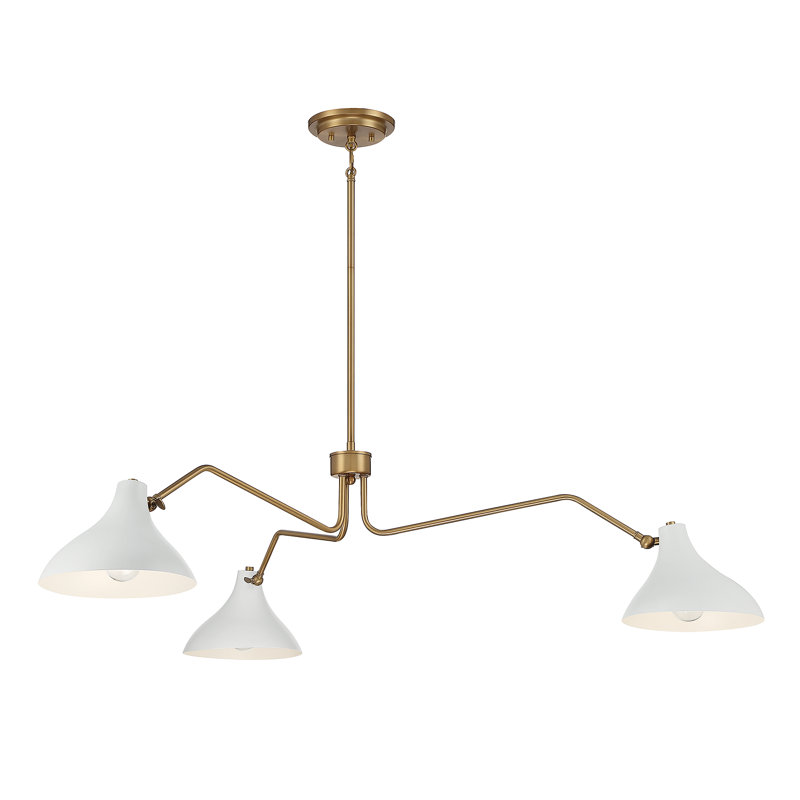 Elyse 3-Light Chandelier, Laiton naturel, Blanc