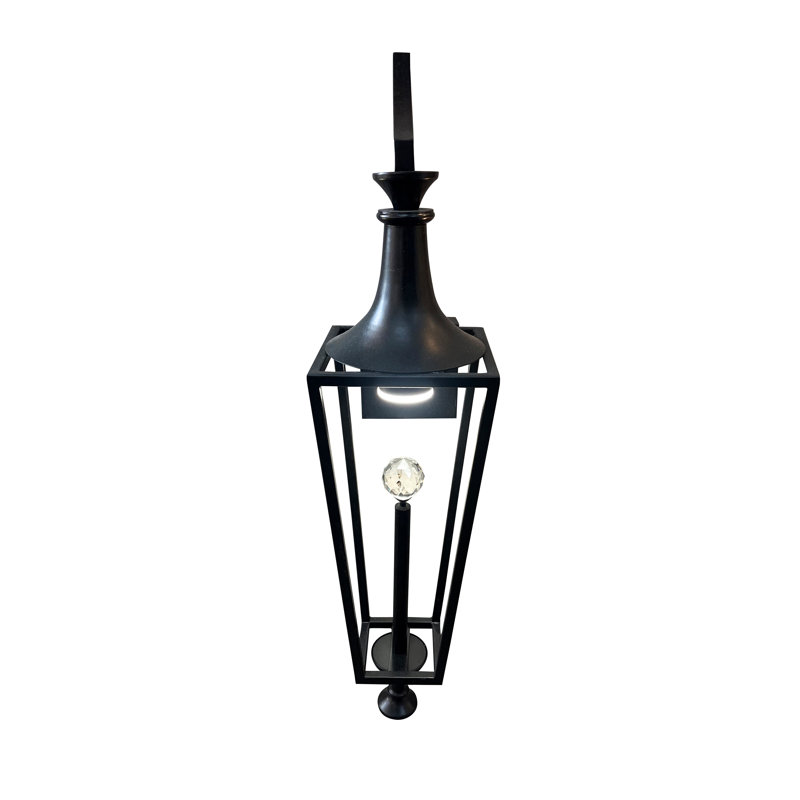 Applique murale d'extérieur 1 lumière DEL noire avec boule de cristal transparente, H 26 po x l 7,75 po x P 6 po