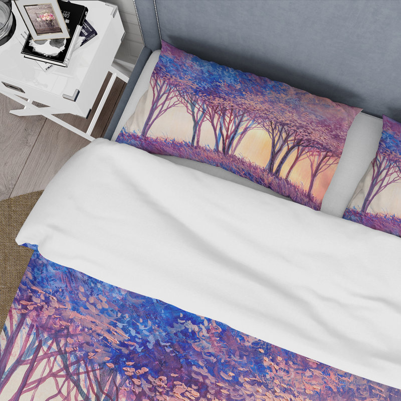 Paysage de forêt abstrait coloré - Ensemble de housse de couette moderne - Microfibre de polyester