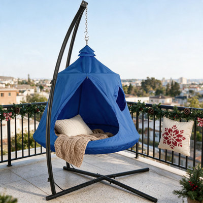 Hanging hammock X-stand with tree tent, indoor/outdoor metal swing stand, patio egg basket seat with adjustable solid support, for porch, bedroom, balcony (pillows and cushions are not included)
