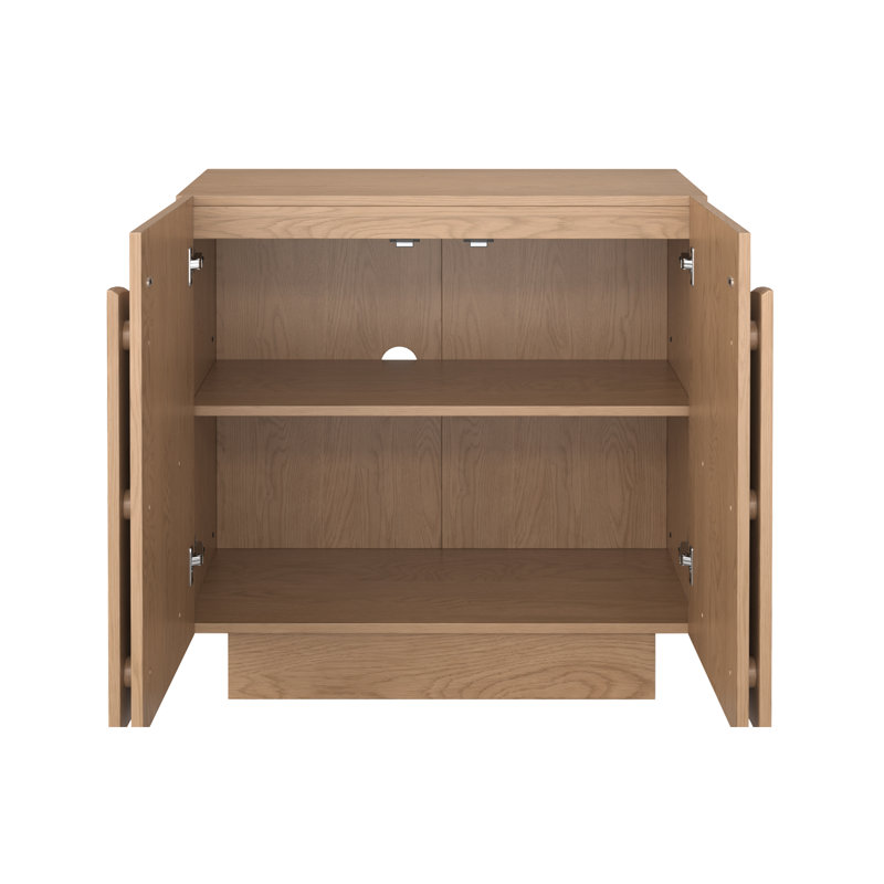 Mid Century Modern Arched Wooden Storage Cabinet, Raw Oak