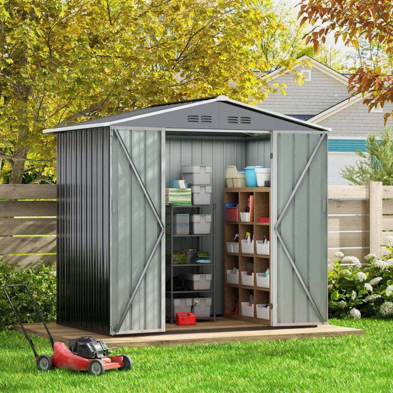 6' x 4' Black Steel Outdoor Storage Shed with Double Doors