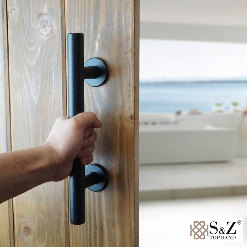 12 in Handles, Black Powder Coated Finish Round Shape-Fit 1 3/8-1 3/4" Door, Heavy Steel Handle/Pull