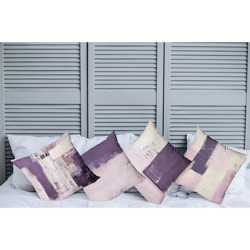 Reversible Pillow Cover, 24" H x 24" W, Eggplant Ivory / Pale Rose