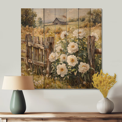 Pivoines par The Farm Gate V - Décoration murale en bois de pivoines - sur bois de pin naturel