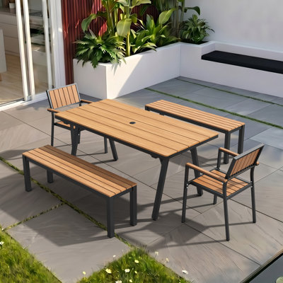 5 Pieces Aluminum Patio Dining Set With Rectangualr Dining Table