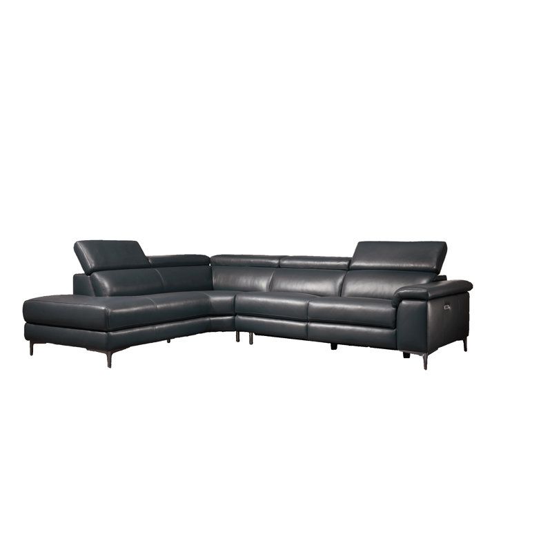 Bryd Upholstered Power Reclining L-Shaped Sectional, Left Hand Facing, Black Genuine Leather