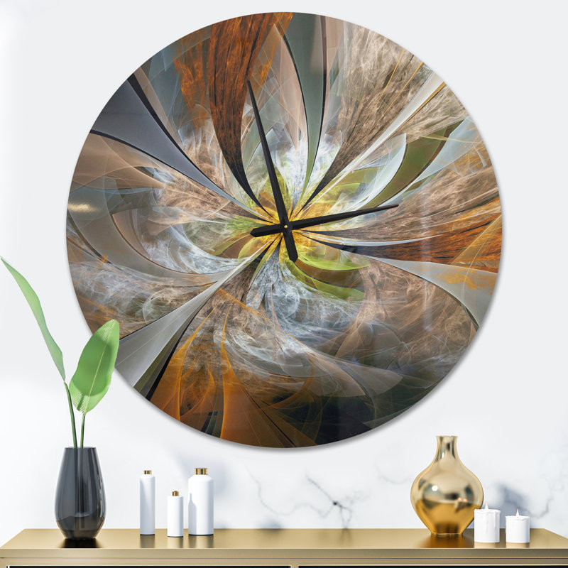 Symmetrical Fractal Flower - Modern wall clock, Oversized, Brown