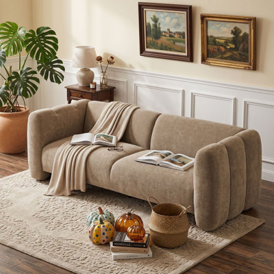 3-Seater Wave Sofa with High Resilient Sponge and Sturdy Wood Frame