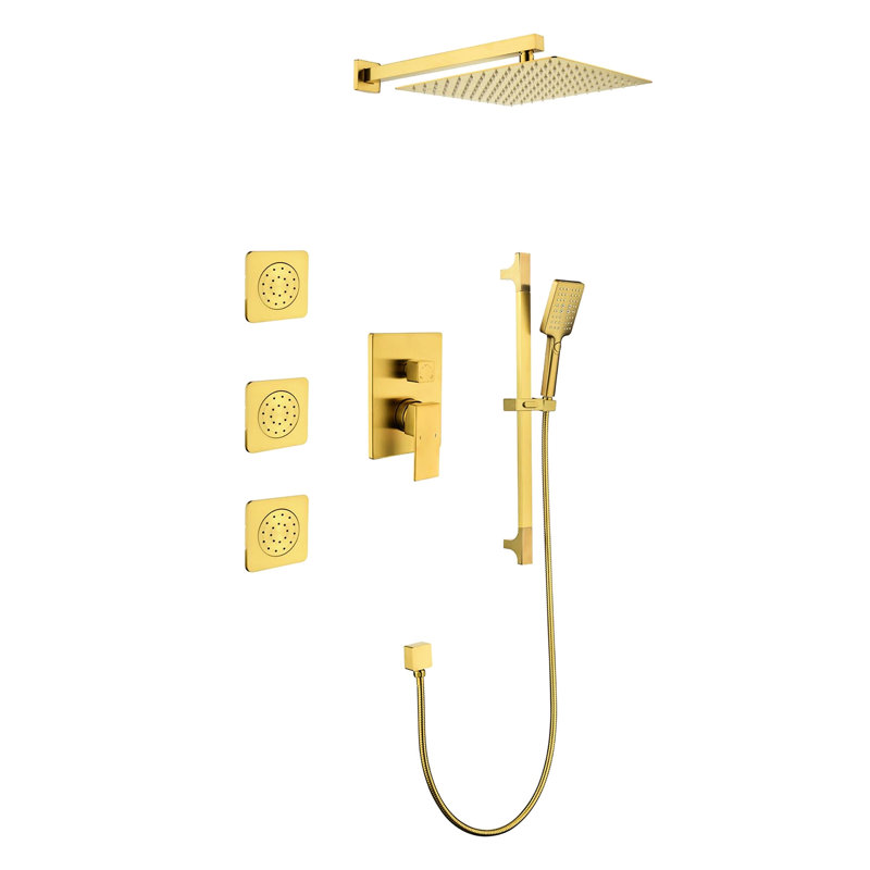 Advanced Shower System With Rain Head, Hand Shower, And Slide Bar In Brushed Gold Modern Bathroom Finish, Brushed Gold