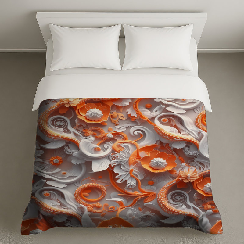 Housses de couette à motif floral orné, Grand lit