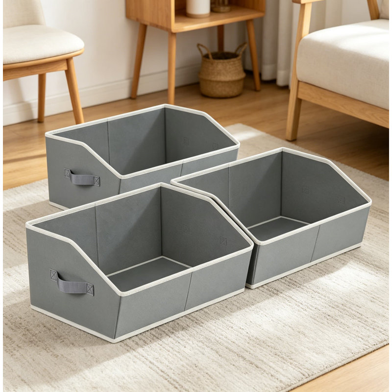 Trapezoid Closet Shelf Organizer, Large Fabric Storage Cubes for Shelves, Organizing Bins for Clothes, Blankets, Towels and Books, 3 Pack, Non-Woven Material
