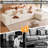 Boneless 110" W Beige Corduroy Upholstered Modular Sectional Sofa with 5 Pillows, 2-Piece Convertible Sleeper, No Assembly Required-551389504-551389505
