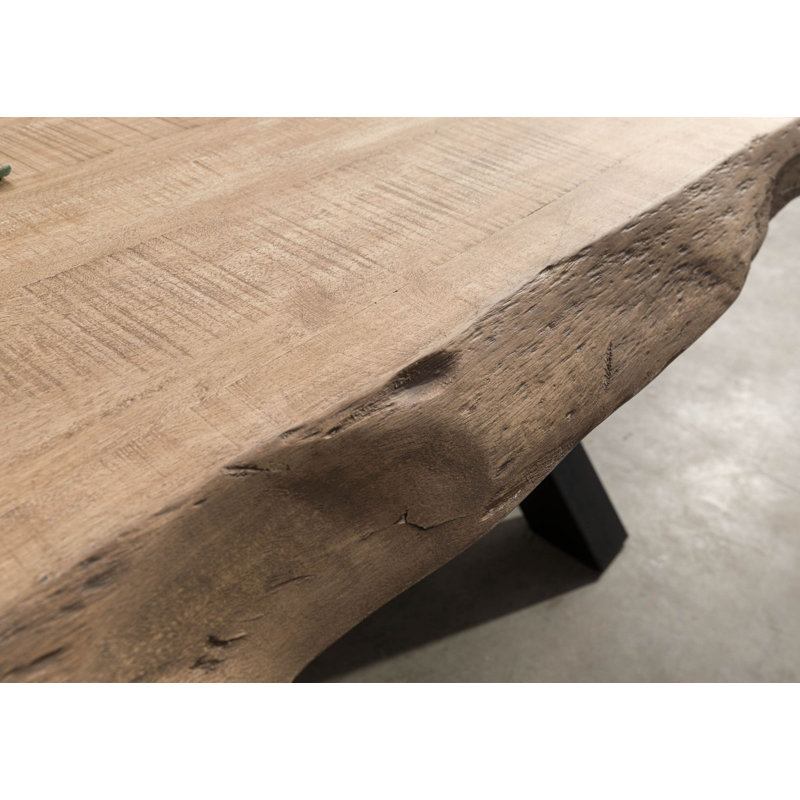 Solid Wood Top Metal Base Dining Table, 77 cm H x 240 cm L x 100 cm D, Beige, Anthracite